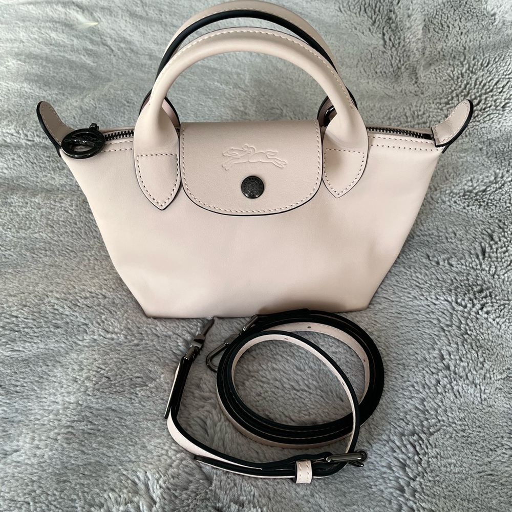 Longchamp XS Le Pliage leather Nude Pink-ish Handbag